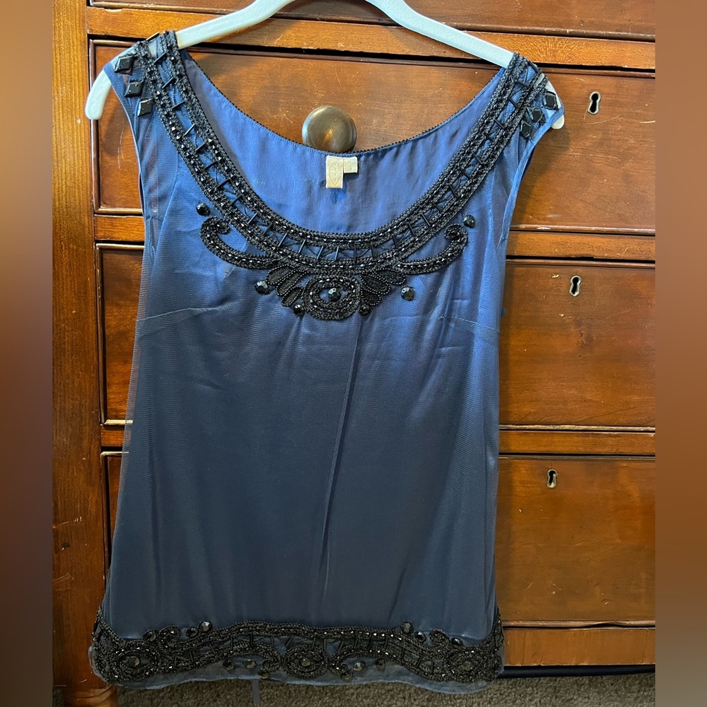Anthropologie Blue Beaded Top Size 2 (XS)